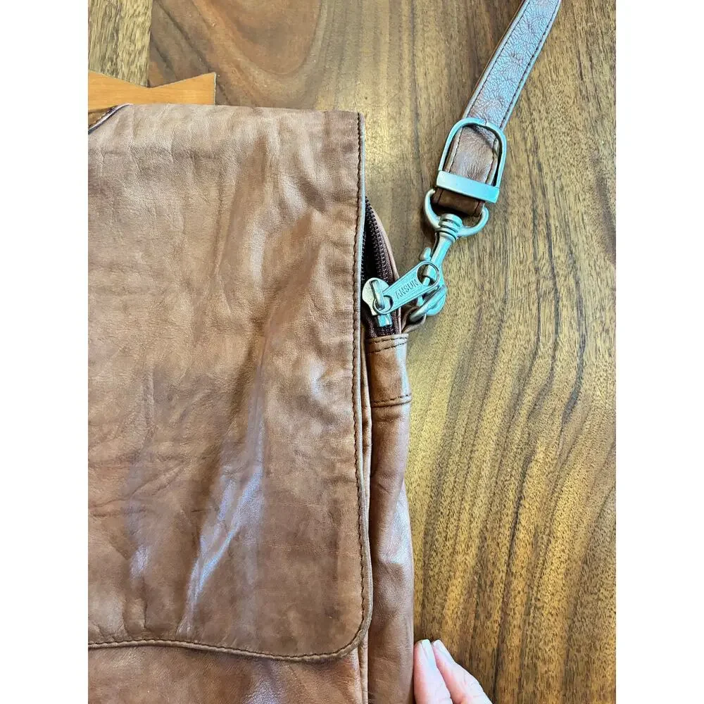 Genuine Leather brown messenger bag office tote briefcase very soft leather